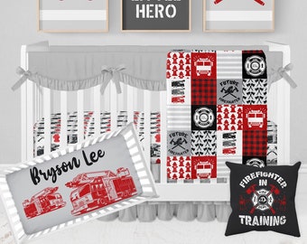 Firefighter Baby Bedding, Boy Crib Bedding Set, Firefighter Nursery, Firetruck Crib Bedding, Boy Nursery Bedding, Fire Truck Baby Blanket