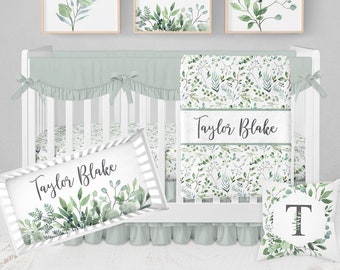 Greenery Crib Bedding Set, Gender Neutral Crib Bedding, Greenery Nursery, Baby Boy Crib Bedding, Baby Girl Crib, Botanical, Eucalyptus Crib