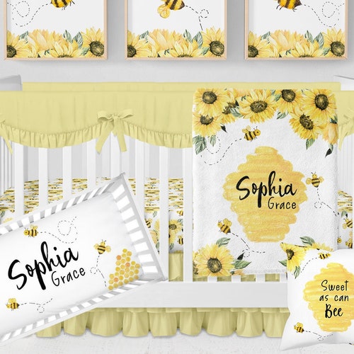 Honey Bee Blanket Bumble Bee Crib Bedding Personalized Baby Etsy