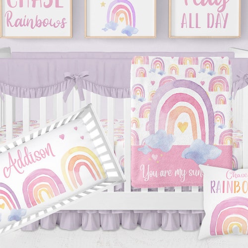 Girl Crib Bedding Rainbow Baby Bedding Set Pink Mauve Etsy