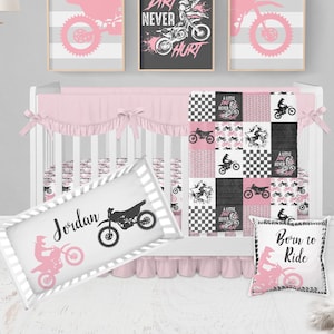 Dirt Bike Baby Bedding Set, Baby Girl Crib Bedding, Pink Motocross Crib Bedding Set, Girl Nursery Bedding, A Little Dirt Never Hurt Blanket