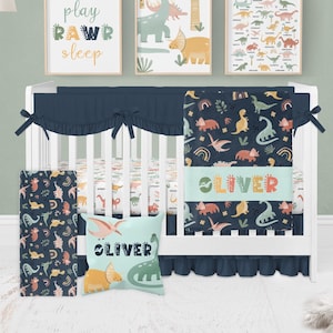 Dinosaur Crib Bedding Set, Baby Boy Crib Bedding, Dinosaur Nursery Bedding, Navy Blue Boy Nursery Bedding Set, Crib Sheets Boy, Crib Set Boy