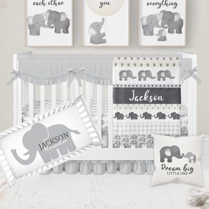 Gray elephant crib bedding set on sale