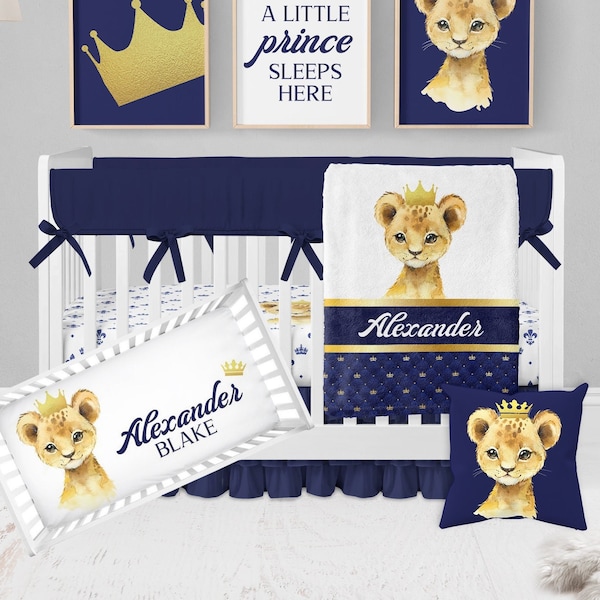 Baby Boy Crib Bedding Set, Lion Crib Bedding, Crib Bedding Set Boy, Navy Blue Crib Bedding Prince Nursery, Lion Nursery, Safari Boy Crib Set