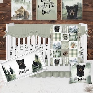 Bear Crib Bedding Set, Baby Boy Crib Bedding Set, Woodland Crib Bedding Set, Woodland Nursery, Boy Nursery Bedding, Forest Crib Bedding Set