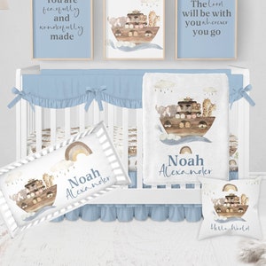 Noah&#39;s Ark Crib Bedding Set, Baby Boy Crib Bedding, Noah&#39;s Ark Nursery Bedding, Animal Crib Bedding, Animal Nursery, Noahs Ark Baby Blanket