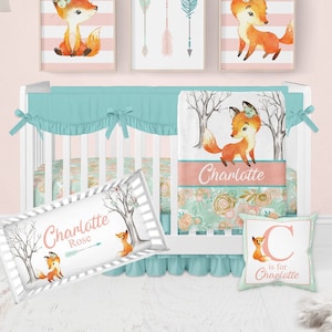 Fox Crib Bedding Set Girl Woodland Crib Bedding Set Baby Girl