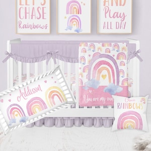 Rainbow Crib Bedding Set, Baby Girl Crib Bedding Set, You Are My Sunshine Rainbow Nursery Bedding, Girl Rainbow Nursery, Boho, Purple, Pink