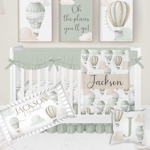 Hot Air Balloon Crib Bedding Set, Boy Crib Bedding, Sage Green Baby Bedding Crib Sets Boy, Baby Boy Bedding, Hot Air Balloon Nursery Decor