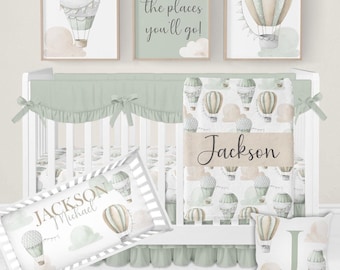 Hot Air Balloon Crib Bedding Set, Boy Crib Bedding, Sage Green