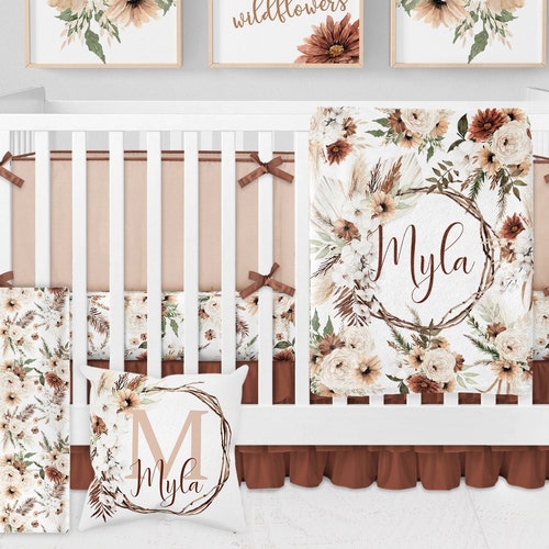 Baby Girl Floral Crib Bedding Set Highland Cow Nursery Etsy