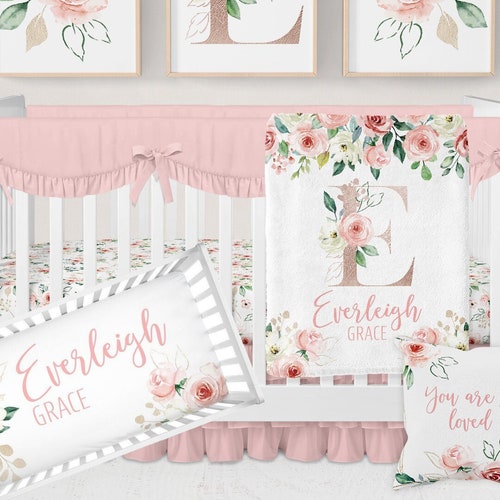 Pink Floral Crib Bedding Set Baby Girl Crib Bedding Etsy