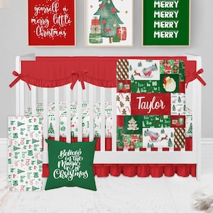 Christmas Crib Bedding Set, Christmas Crib Sheet, Gender Neutral Crib, Personalized Christmas Baby Blanket, Toddler, Christmas Nursery Set
