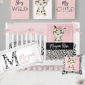 Leopard Crib Bedding Set, Baby Girl Crib Bedding Set, Leopard Nursery, Pink Crib Bedding, Leopard Print, Pink And Black Cheetah Crib Sets