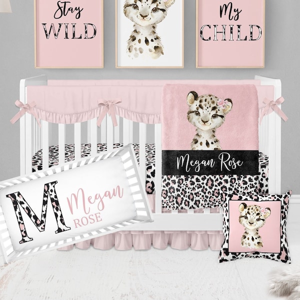 Leopard Crib Bedding Set, Baby Girl Crib Bedding Set, Leopard Nursery, Pink Crib Bedding, Leopard Print, Pink And Black Cheetah Crib Sets