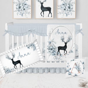 Baby Girl Deer Crib Bedding Set, Woodland Crib Bedding Set, Girl Crib Bedding Sets With Deer, Floral, Woodland Nursery Crib Bedding Set Girl