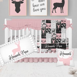 Woodland Crib Bedding Set Girl, Baby Girl Crib Bedding Set, Woodland Nursery, Pink Crib Bedding Deer, Woodland Baby Blanket, Crib Sheet Girl