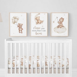Teddy Bear Nursery Prints, Bear Nursery Decor, Set of 3 Teddy Bear Print, Neutral Nursery Prints, Boy Nursery Wall Decor, Baby Boy Prints