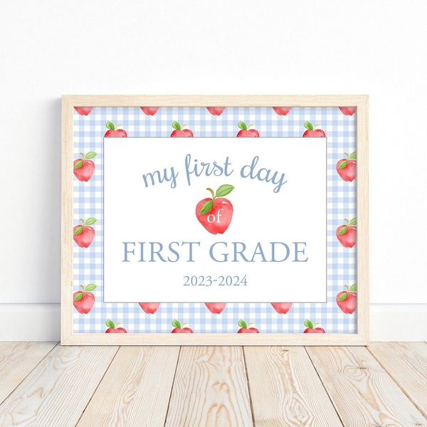 First Day of First Grade Sign, Blue Gingham First Day of School Sign, Back to School Sign Boy, Printable 1st Grade Sign, Instant Download