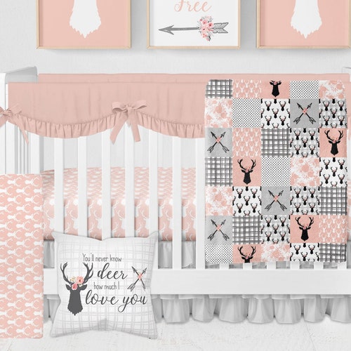 Deer Crib Bedding Set Baby Girl Crib Bedding Sets With Deer Etsy