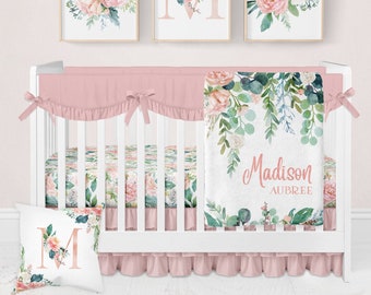 Floral Crib Bedding Set, Girl Nursery Bedding Set, Baby Bedding Crib Sets Girl, Floral Theme Nursery, Floral Crib Sheets, Personalized Crib