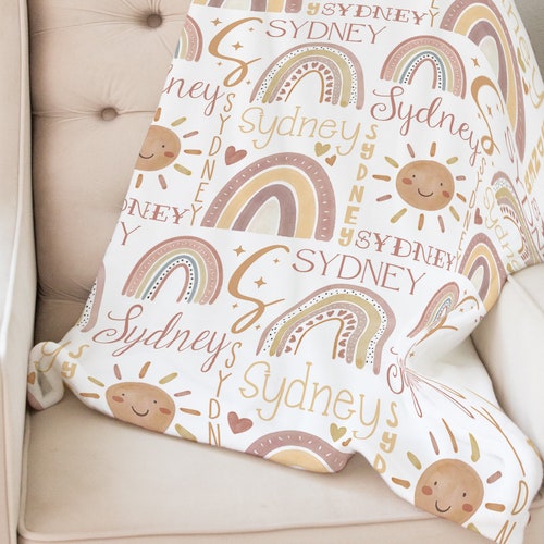 Personalized Rainbow Baby Blanket Neutral Baby Name Blanket Etsy
