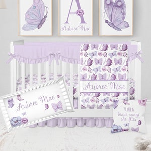 Butterfly Crib Bedding Set, Baby Girl Crib Bedding Set, Purple Butterfly Nursery, Purple Crib Bedding, Personalized Butterfly Baby Blanket