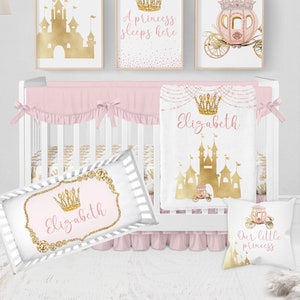 Princess Crib Bedding Set, Baby Girl Crib Bedding, Personalized Baby Girl Blanket, Princess Nursery Gold Pink Crib Bedding, Princess Blanket