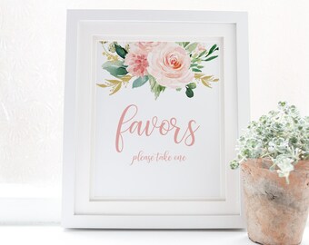 Baby Shower Favors Sign, Blush Pink Floral Baby Shower Sign, Printable Party Favors Sign, Girl Baby Shower Decorations, Girl Table Sign PFB1