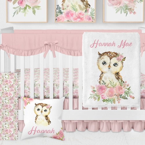 Owl Crib Bedding Set Floral Girl Crib Bedding Purple Nursery Etsy