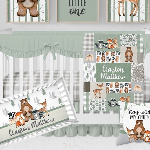 MINI Crib Bedding Set Woodland Crib Bedding Set Baby Boy Etsy