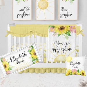 You Are My Sunshine Crib Bedding, Baby Girl Crib Bedding Set, Sunflower Crib Bedding, Pink Floral, Sun Crib Bedding Set, Sunflower Nursery