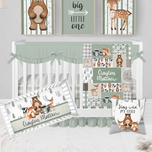 Baby Boy Crib Bedding Sets, Woodland Crib Bedding Set Boy, Woodland Nursery, Green Crib Bedding, Woodland Animal Crib Bedding, Crib Sheets