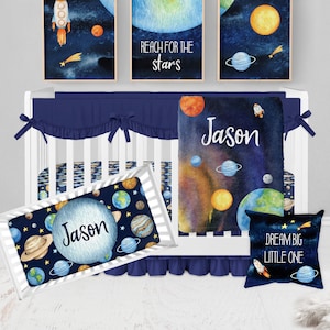 Space Crib Bedding Set, Space Nursery, Baby Boy Crib Bedding, Space Baby Bedding Space Crib Sheet, Moon Crib Personalized Space Baby Blanket