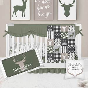 Woodland Crib Bedding Set, Boy Crib Bedding, Woodland Nursery, Boy Nursery Bedding, Green Crib Bedding, Deer Crib Bedding, Crib Sheets Boy