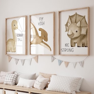 Dinosaur Nursery Wall Art Prints, Dinosaur Nursery Prints, Dino Nursery Decor Boy, Set of 3 Nursery Wall Decor, Neutral Dinosaur Room Decor
