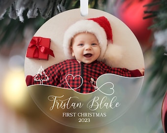 Adorno con foto de la primera Navidad del bebé, primer adorno navideño del bebé, adorno personalizado, adorno navideño personalizado, regalo de Navidad para bebé