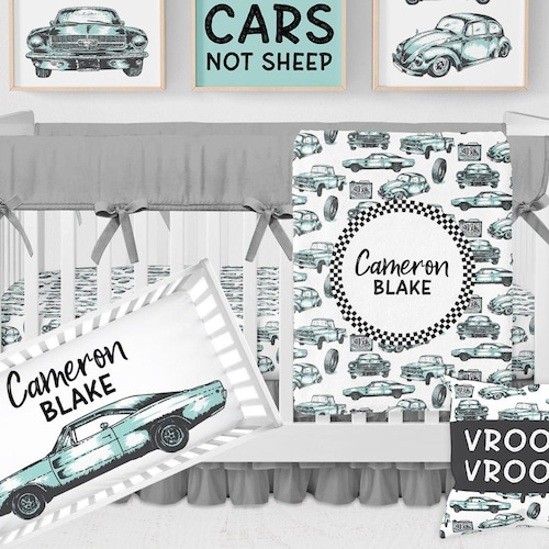 Car Crib Bedding Set Personalized Boy Crib Bedding Truck Etsy