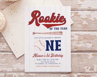 Editable Baseball First Birthday Invitation, Baseball Birthday Invite Boy, 1st Birthday Template, Rookie Of The Year, Instant Download BB1