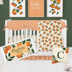 Baby Girl Crib Bedding Set, Orange Blossom Baby Bedding, Orange Crib Bedding, Floral Bedding, Clementine Nursery Bedding, Crib Sheets Girl