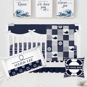 Nautical Crib Bedding Set, Boy Crib Bedding, Nautical Nursery, Navy Blue Crib Bedding, Nautical Baby Bedding, Whale, Under the Sea, Anchors