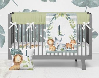 Safari Crib Bedding Set, Personalized Crib Bedding, Safari Nursery, Safari Crib Sheet, Safari Animals Nursery Bedding, Giraffe Elephant Lion