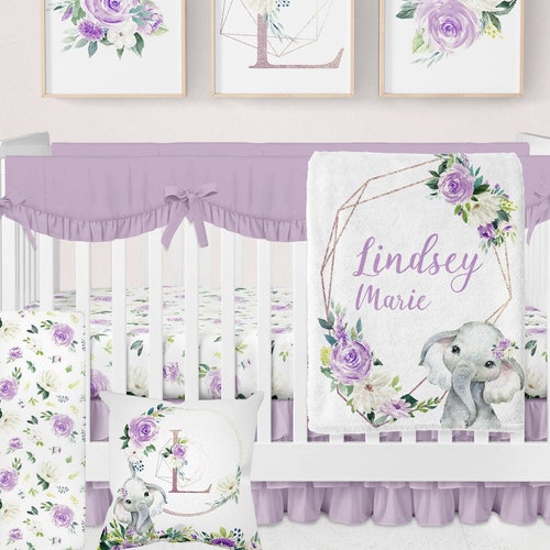 Elephant Baby Bedding Set Pink Floral Crib Bedding Girl Etsy
