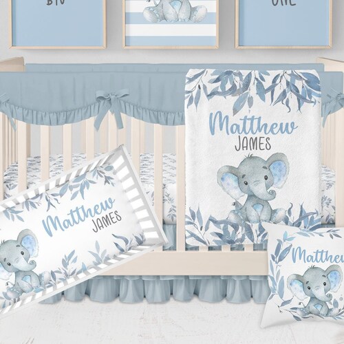 Elephant Baby Bedding Set Baby Boy Crib Bedding Blue Crib Etsy