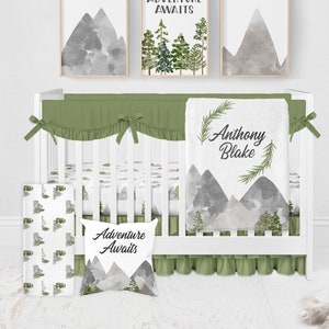 Mountain Crib Bedding Set, Boy Crib Bedding Set Mountains, Nature Crib Bedding, Woodland Nursery, Adventure Awaits, Forest Crib Bedding