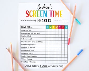 Summer Screen Time Checklist Editable, Screen Time Rules For Kids, Printable Screen Time Chore Chart, Kids Chore Checklist, Instant Download