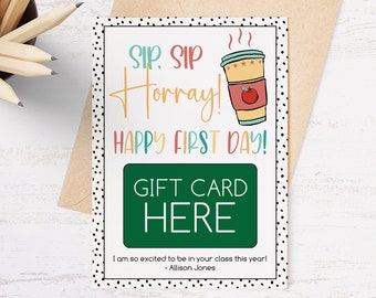 Back to School Coffee Printable, Editable First Day of School Gift Card Holder, Editable Back to School Teacher Thank You Gift Card Holder