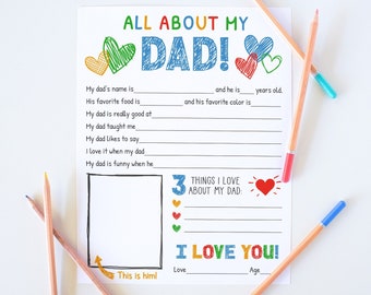 All About My Dad Printable, Fathers Day Gift From Kids Interview, Dad Questionnaire, Fill In The Blank Fathers Day Card, Instant Download