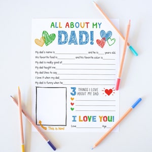 All About My Dad Printable, Fathers Day Gift From Kids Interview, Dad Questionnaire, Fill In The Blank Fathers Day Card, Instant Download