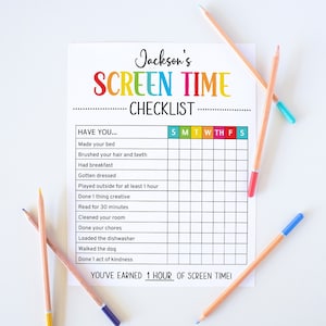 Summer Screen Time Checklist Editable, Screen Time Rules For Kids, Printable Screen Time Chore Chart, Kids Chore Checklist, Instant Download